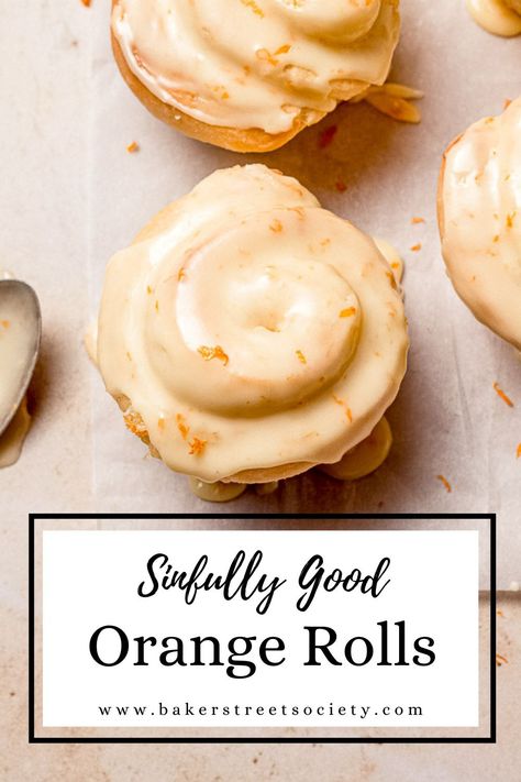 Your search is over for the best orange rolls recipe. THIS recipe is it. The rolls are soft and tender, and they are dripping in orange flavor from top to bottom. Grab the recipe at Baker Street Society and make these rolls today! #orangerolls #sweetrolls #christmasbreakfastideas Orange Danish Rolls, Easy Orange Rolls, Orange Cardamom Rolls, Batter Rolls, Mandarin Orange Recipes, Orange Extract Recipes, Homemade Orange Rolls, Orange Rolls Recipe, Rolls From Scratch