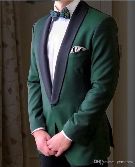 Green Wedding Tuxedos For Groom Black Shawl 2019 Custom Made 2 Pieces Set Groomsmen Best Man Suit Men's Suits Bridegroom (Jacket+Pants ) Wedding Tuxedos For Groom, Best Man Suit, Green Suit Men, Groom Tuxedo Wedding, Men Suits Wedding, Rings Pretty, Groomsmen Tuxedos, Prom Dinner, Green Tuxedo