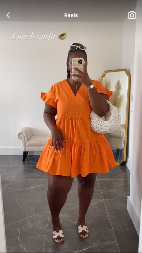 Sun Dresses Plus Size, Carrebian Gown Styles, Family Picnic Outfit, Vacation Plus Size Outfits, Orange Outfits For Black Women, Plus Size Summer Outfits Curvy Fashionista, Graduation Guest Outfit Ideas, Clothes Tricks, The Life I Want