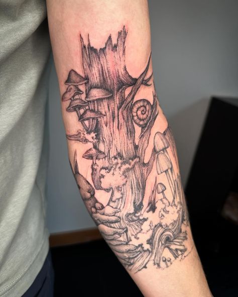 A fantastical forest floor sleeve in the works with a bunny for Brandon’s little one! #publicrecordtattoo #seattle #feedyourwolf #workwithyourhands Forest Floor, Forest, Tattoos