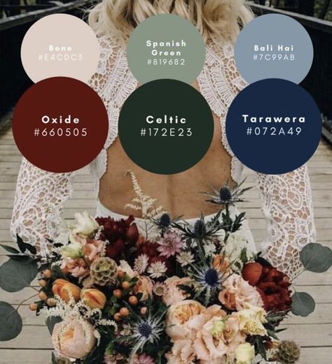 October Wedding Pallet, Southwestern Wedding Color Palette, Outdoor Wedding Colour Schemes, Wedding February Colors, February Country Wedding, Dark Teal Wedding Palette, June Wedding Colors Palette, March Wedding Decorations, Country Wedding Colour Scheme