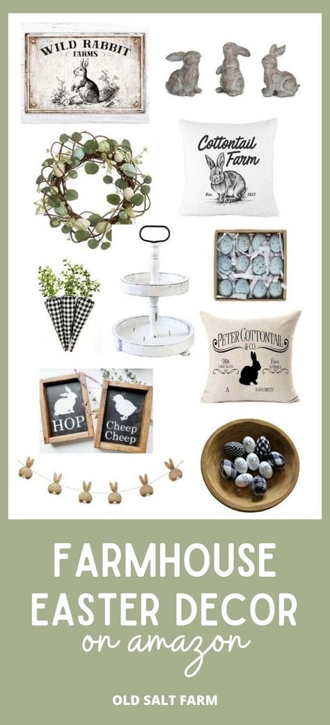 A darling collection of Farmhouse Easter Decor...add farmhouse style to your home for the spring & Easter holidays! Whites, creams, black, and greenery--simple, neutral Easter decor. Black And White Easter Decor, Vintage Spring Aesthetic, Vintage Spring Wedding, Color Palette Vintage, Neutral Easter Decor, Vintage Spring Decor, 2024 Holidays, Neutral Easter, Spring Mantle Decor