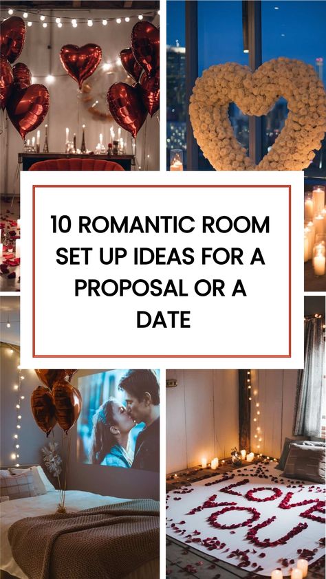 Setting up a romantic room doesn’t have to be complicated or expensive. With a little creativity and some thoughtful touches, you can transform any space into a cozy, intimate setting perfect for special moments. Here are 10 Romantic Room Set Up Ideas for your next date night or even for a proposal! Room Decor Ideas Romantic, Proposal Bedroom Ideas, Romantic Night Decorating Ideas, Date Night In Bedroom, Romantic Table Decorations For Two, Bedroom Date Night Ideas Romantic, Date Night Decoration Ideas, Date Decoration Ideas Romantic, Romantic Bedroom Ideas For Date Night