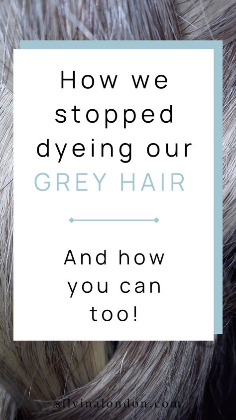 Grey hair in the background with the text How we stopped dyeing our grey hair and how you can too! How To Transition To Gray Hair, Embracing Grey Hair, Grey Hair Texture, Silver Grey Hair Dye, Grey Hair Model, Grey Hair Before And After, Grey Hair Journey, Pepper Hair, Going Gray Gracefully