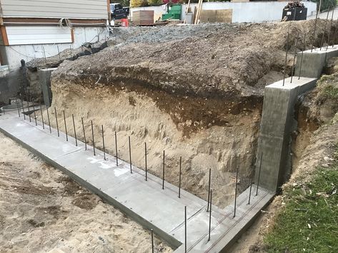 Foundation On A Slope, Retaining Wall Construction, Organic Building, Backyard Retaining Walls, Concrete Foundation, Basement Construction, Building A Retaining Wall, Sandpoint Idaho, Concrete Block Walls