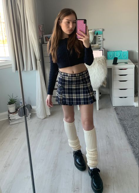 Dana Skirt Brandy Melville, Brandy Melville Dana Buckle Skirt, Brandy Leg Warmers, Brandy Buckle Skirt, Leg Warmers Outfit Coquette, Brandy Melville Leg Warmers, Navy Plaid Skirt Outfit, Brandy Skirt Outfits, Brandy Melville Skirt Outfits