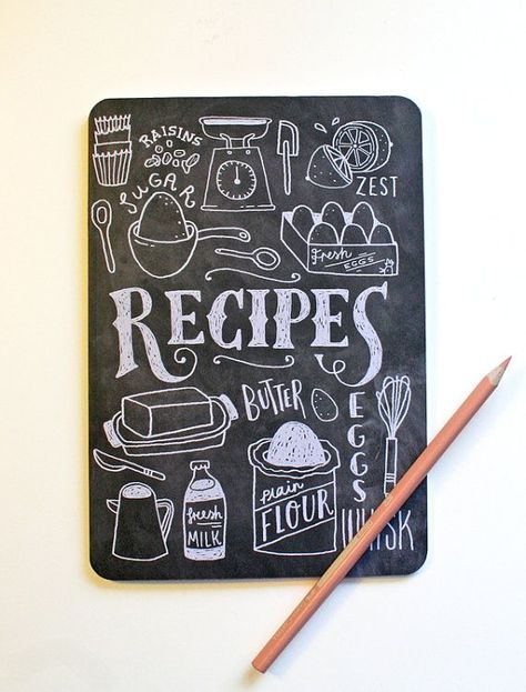 A5 Blank Notebook  Hand Lettered Recipe Book  by stephsayshello, £2.80 Recipe Book Cover, Recipe Book Covers, Recipe Book Design, Blackboard Art, Recipe Book Diy, Blank Notebook, Field Notes, Book Drawing, Chalkboard Art