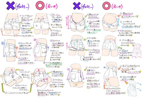 How To Draw Forshorting, Puffy Shorts Drawing, Short Pants Drawing Reference, Hands In Pants Pockets Pose Drawing, Short Pants Drawing, How To Draw Overalls, How To Draw Shorts, Pants Drawing Reference, Folds Reference