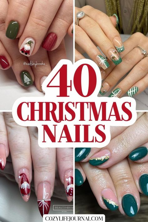 Festive Christmas-themed nail art designs in green, red, and white. Christmas Nails Ideas, December Nails, Christmas Manicure, Holiday Nail Designs, Glam Christmas, Nail Pops, Holiday Sparkle, Winter Nail Art, Nails 2024