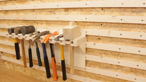 hammer rack for workshop french cleat wall French Cleat Hammer Storage, Hammer Rack, Cleat Storage, French Cleat Wall, French Cleat Storage, Tool Wall Storage, Cleat Wall, French Cleat System, French Cleats