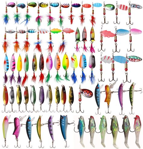 30pcs Fishing Hooks Spoon Lure Kits Spinnerbait Wobbers Hard Metal Spoon Bait Minnow Crankbait Walleyes Salmon Trout Fishing Hook Swivels Assorted Color Artificial Saltwater Fishing Tackle NK304, Spinners & Spinnerbaits - Amazon Canada How To Catch Trout, Fishing Spoons, Fish Activities, Custom Fishing Lure, Antique Fishing Lures, Rapala Fishing Lures, Lure Coursing, Bass Lures, Vintage Fishing Lures