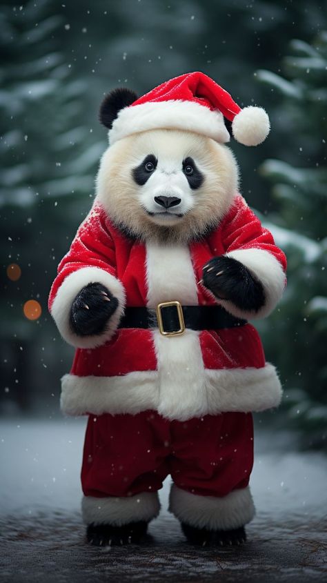 Christmas Panda Wallpaper, Chinese Christmas, Panda Christmas, Panda Hug, Panda Drawing, Teddy Bear Wallpaper, Santa Claus Costume, Panda Art, Cute Panda Wallpaper