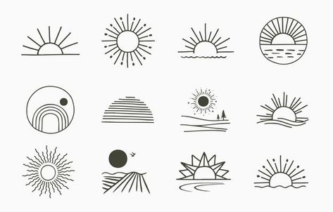 Sunset Tattoo Design, Simple Sun Tattoo, Easy Tattoos To Draw, Sunrise Tattoo, Simple Line Tattoo, Line Drawing Tattoos, Sunset Tattoo, Optical Illusion Tattoos, Illusion Tattoos