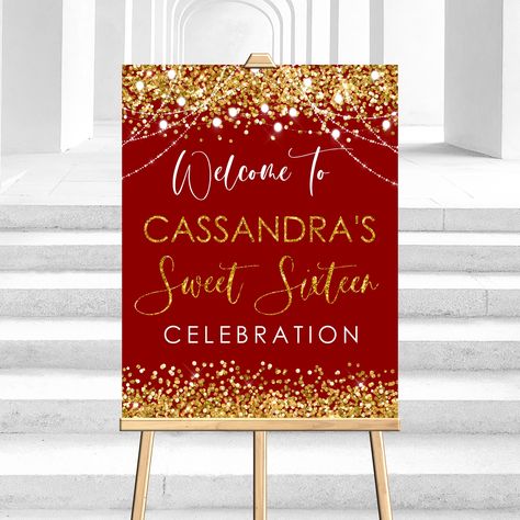 Red Buffet, Gold Welcome Sign, Welcome Sign Birthday, Birthday Welcome Sign, Welcome Board, Gold Party, Birthday Party Decor, Download Printables, Types Of Printer