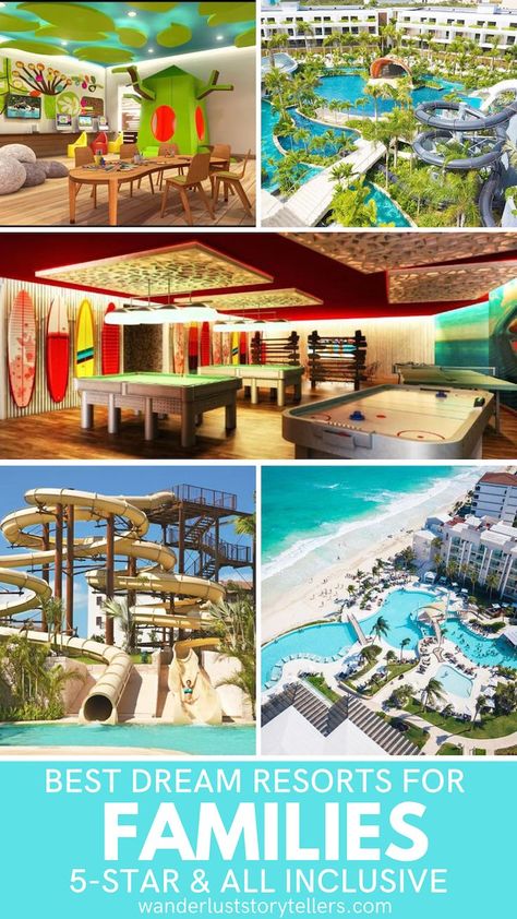 Best dream resorts for families - 5 star and all inclusive options Top All Inclusive Resorts, Luxury Beach Vacation, All Inclusive Beach Resorts, Dreams Resorts, All Inclusive Trips, Best All Inclusive Resorts, Mexico Resorts, Best Family Vacations, Family Resorts