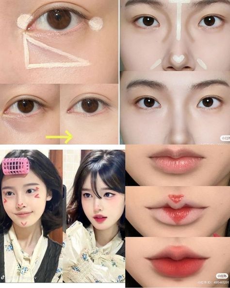 Teknik Makeup, Asian Makeup Tutorials, Korean Makeup Tips, Anime Eye Makeup, Mekap Mata, Gyaru Makeup, Face Charts, Korean Makeup Tutorials, Make Up Tutorials