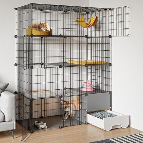 Amazon.com: Oneluck Cat Cage with Litter Box,4-Tier DIY Cat Enclosures Large Playpen Detachable Metal Wire Kennel Indoor Crate Large Exercise Place Ideal for 1-2 Cat,41.3" L x 17.8" W x 55.1" H : Pet Supplies Cat Cages Indoor, Large Playpen, Diy Cat Enclosure, Cat Litter Box Enclosure, Litter Box Enclosure, Cat Cages, Cat Bed Furniture, Cat Shelves, Cat Enclosure