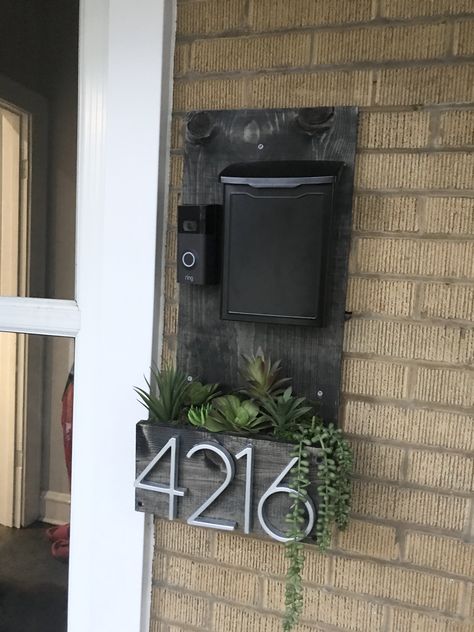 Mailbox Front Porch, House Number Board, Front Porch House Number Ideas, Mail Box On House Ideas, House Number Mailbox Planter, House Numbers And Mailboxes, On House Mailbox Ideas, Door Mailbox Ideas, Front Door Mailbox Ideas