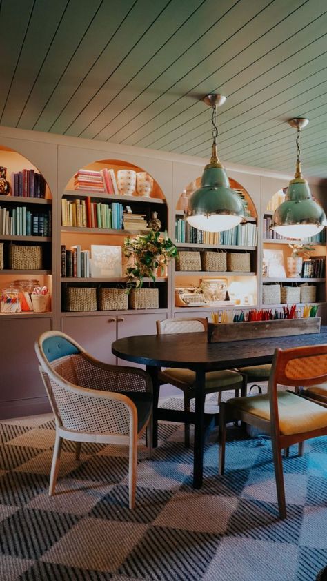 Built-in Kitchen Banquette Reveal - Nesting With Grace Black Exteriors, Wood Garage, Nesting With Grace, Shiplap Ceiling, Exterior Lights, Bathroom Makeovers, Wood Garage Doors, Wallpaper Ceiling, Teen Girl Bedroom