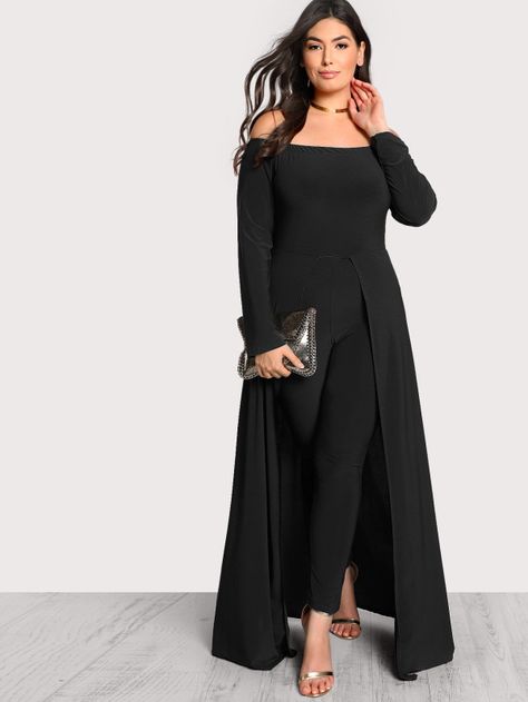 Shop Solid Tailored Bardot Jumpsuit With Skirt Overlay online. SheIn offers Solid Tailored Bardot Jumpsuit With Skirt Overlay & more to fit your fashionable needs. Jumpsuit With Skirt Overlay, Jumpsuit With Skirt, Outfit With Skirt, Solid Jumpsuit, Maxi Jumpsuit, Off Shoulder Jumpsuit, Dresses For Girls, Jumpsuit Outfit, Plus Size Jumpsuit