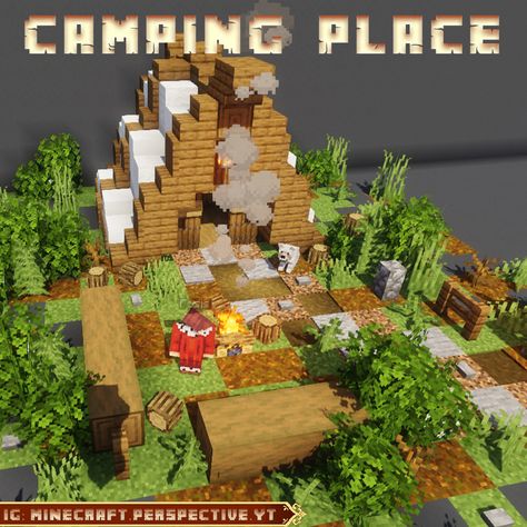 Minecraft Tent House, Camp Minecraft Ideas, Minecraft Camp Ideas, Minecraft Camping Ideas, Minecraft Tent Ideas, Minecraft Camping Site, Tent Minecraft, Camping Minecraft, Minecraft Campsite