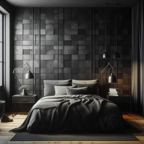 37 Bedrooms With Wallpaper Accent Walls Ideas » HomeDecorFull Bedroom Wallpaper Accent Wall, Wallpaper Decor Bedroom, Wood Plank Wallpaper, Bedroom Murals, Black Room, Wallpaper Accent Wall, Damask Wallpaper, Wallpaper Bedroom, Inspiration Wall