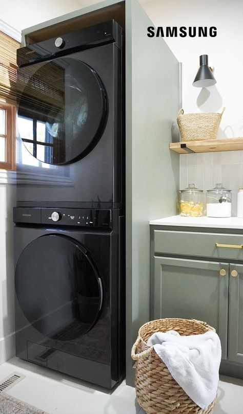 Samsung Laundry Room, Laundry Room Modern, Samsung Laundry, Smart Washer And Dryer, Modern Laundry Room, Goose House, Samsung Bespoke, Samsung Washer, Samsung Appliances