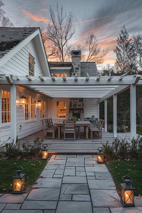 55 Farmhouse Patio Ideas for Charming and Rustic Style Covered Porches Ideas, Farmhouse Decks, Landscaping Farmhouse, Farmhouse Patio Ideas, Deck Covering, Diy Decks, Farm Porch, Mid Century Beach House, Country Farmhouse Furniture