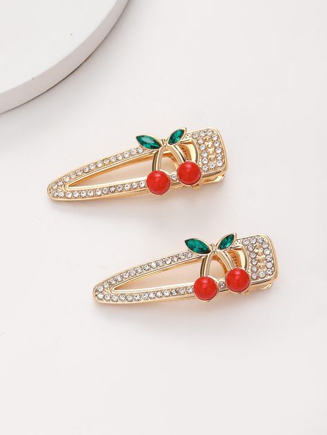 Multicolor Casual Collar  Iron Alloy Fruit&Vegetable Alligator Hair Clip Embellished   Women Accessories Cabello Aesthetic, Cherry Decor, Cherry Lady, Unicorn Phone Case, Aged Clothing, Silver Hair Clip, Alligator Hair Clip, Cherry Earrings, Ankle Length Dress