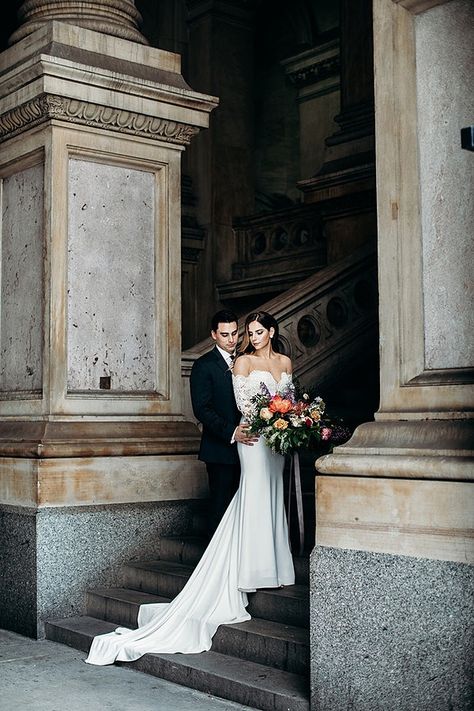 Wedding Stairs, Church Wedding Photography, City Wedding Photos, Wedding Portrait Poses, Elegant Wedding Inspiration, Wedding Picture Poses, Romantic Wedding Photos, City Hall Wedding, Catholic Wedding