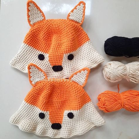 Fox Bucket Hat, Fox Hat Crochet, Bucket Hat Ideas, Milk Cotton Yarn, Fox Hat, Crochet Bucket Hat, Looking For People, Hat Ideas, Cute Embroidery