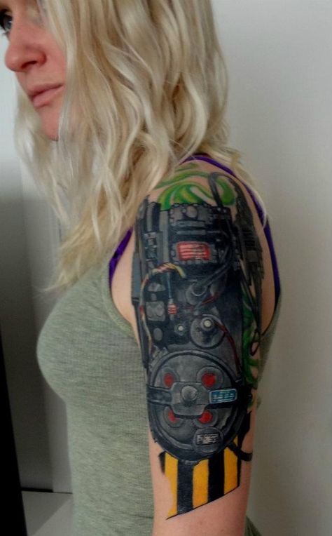 My Ghostbusters proton pack tattoo Ghostbusters Tattoo, Ghostbusters Props, Ghostbusters Proton Pack, Cool Half Sleeve Tattoos, Half Sleeve Women, Wolf Tattoo Sleeve, Proton Pack, Boards Ideas, Girls With Sleeve Tattoos