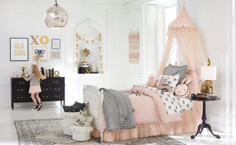 Ta-Da! Introducing Our Newest Emily & Meritt Collection - Pottery Barn Charlotte Nursery, Spare Bedrooms, Magnolia House, Emily And Meritt, Gold Bedroom, Kids Bedrooms, Dreamy Room, Big Girl Rooms