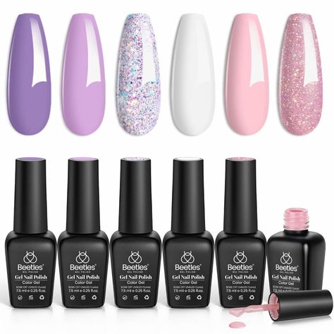 Amazon.com: Beetles Pearl Gel Nail Polish Set 6 Colors, Blue Shimmer Gel Polish Pink Purple Mermaid, Nail Drawing Soak Off Uv Led Swirl Gel Polish Shell Thread Gift for Women : Beauty & Personal Care Ongles Gel Violet, Purple Gel Nails, New Nail Trends, Nail Polish Kit, Pink Gel Nails, Nail Drawing, Glitter Gel Polish, Pink Gel, Gel Nails Diy