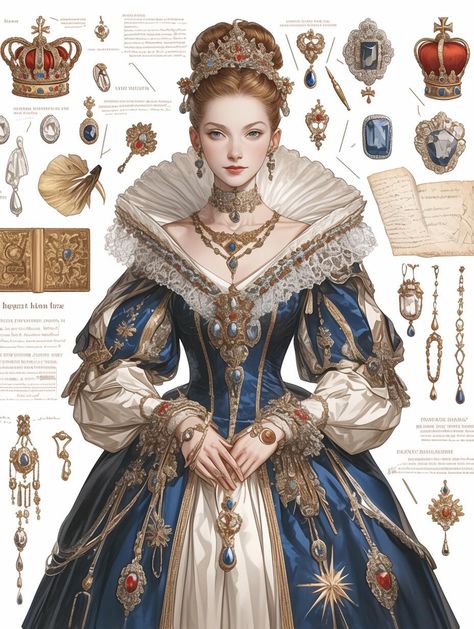 Medieval Royalty Dress, Medieval Queen Character Design, Medieval Queen Dress, Queen Outfits Royal, Fashion Illustration Face, Gold Character, Royalty Dress, Fairytale Gown, French Royalty