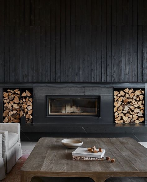 Black Fireplace Surround, Lauren Miller, Black Fireplace, Interior Work, Black Tiles, Spring Baby, Brick Fireplace, Fireplace Wall, Fireplace Design