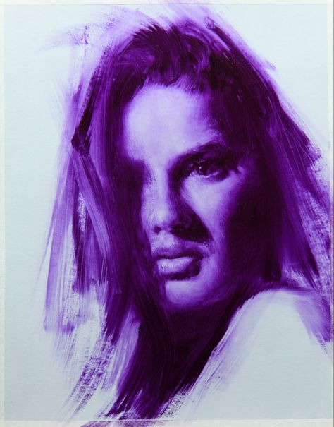 Chromatic Portrait, Monochrome Art Painting, Monochrome Portrait Drawing, Analogous Painting, Monochromatic Painting Portraits, Value Painting Monochromatic, Monochrome Portrait Painting, Purple Monochrome, Monochromatic Portrait