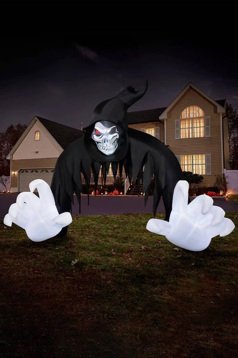 This huge inflatable archway depicts Spirit Halloween's mascot, Jack the Reaper, towering over the entrance to your haunted home to frighten all who dare visit. Jack The Reaper, The Reaper, Grim Reaper, Spirit Halloween, Entrance, Halloween