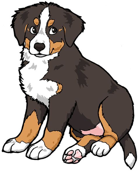 Bernese Mountain Dog Drawing, Dog Cartoon Drawing, Dog Drawing Simple, Dog Design Art, Bernese Dog, Bernese Mountain Dog Puppy, Puppy Drawing, Dog Cartoon, Mountain Dog