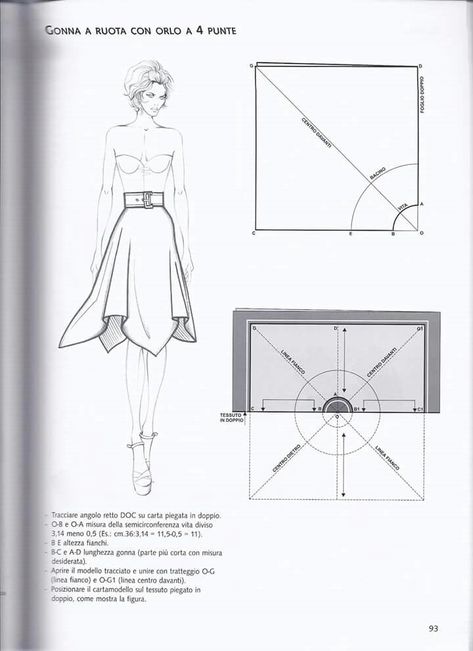 Scuare skirt, twisted pattern. Gonna a ruota con orlo a 4 punte. Circle Skirt Pattern, Square Skirt, Projek Menjahit, Sew Ins, Skirt Patterns Sewing, Sewing Skirts, Pattern Drafting, Clothes Sewing Patterns, Fashion Sewing Pattern