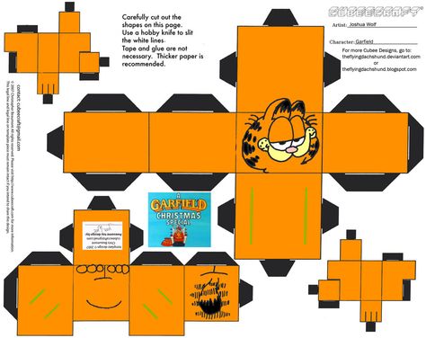 Garfield CUBED Paper Toy Box, Garfield Birthday, Garfield The Cat, 3d Templates, Garfield Christmas, Superhero Crafts, Papercraft Templates, Paper Toy, Paper Model