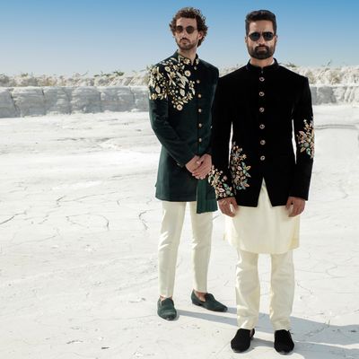 Jodhpuri Groom Dress, Mens Clothing Styles Wedding Indo Western, Jhodpuri For Men, Men Reception Wear Indian, Sangeet Outfit For Men Indian Groom, Black Indo Western Dress Men, Bandhgala Suit Men Wedding, Jodhpuri Suits For Groom, Jodhpuri Suit Wedding Grooms