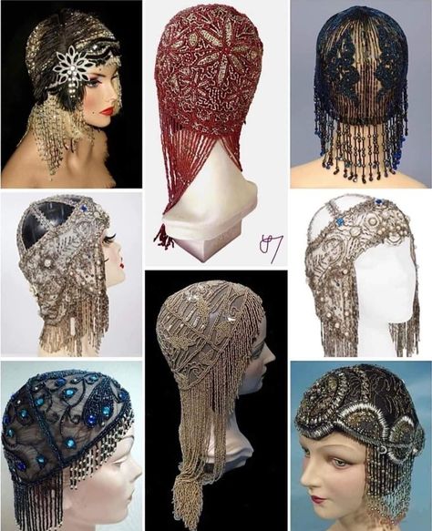 1920s Fashion Women Gatsby, Pinterest Collage, Art Deco Headpiece, Cool Hair Designs, Flapper Headpiece, 1920s Headpiece, Beaded Headpiece, Flapper Art, 1920's Flapper