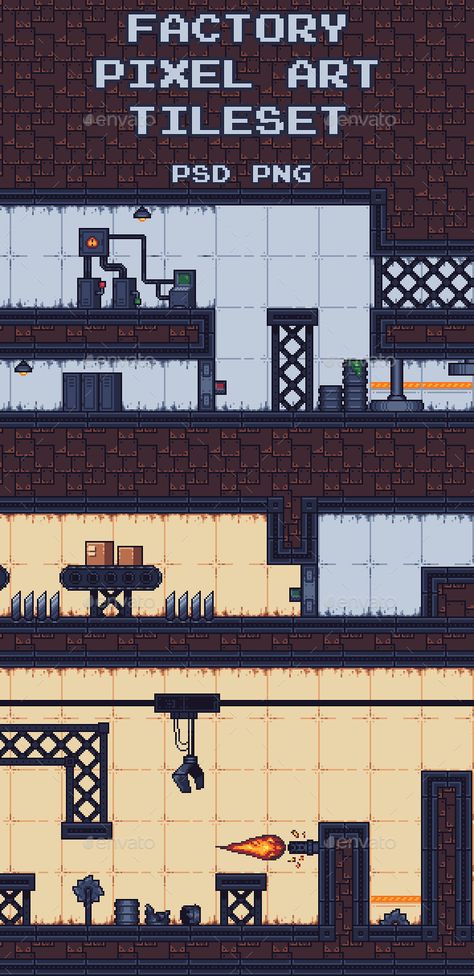 Factory Pixel Art Tileset - Tilesets Game Assets 2d Tileset Platform, Platformer Tileset Pixel Art, Pixel Art Tileset Platformer, 4 Bit Pixel Art, Factory Pixel Art, Platformer Pixel Art, Pixel Art Side Scroller, Tileset Pixel Art, Pixel Tileset