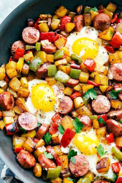 Sausage and Veggie Hash | Chelsea's Messy Apron Veggie Hash, Sausage And Eggs, Smoked Sausage Recipes, Sausage Hash, Breakfast Sausage Recipes, Veggie Sausage, Chelsea's Messy Apron, Veggie Breakfast, Hash Recipe