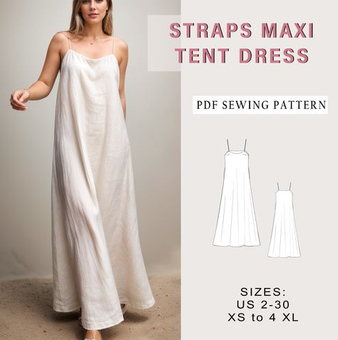 Sewing Pattern Maxi Dress, Easy Sundress Pattern, Tent Dress Pattern, Tent Dresses Pattern, Summer Dress Sewing Pattern, Easy Dress Pattern, Summer Dress Sewing, Maxi Dress Pattern Sewing, Summer Dress Sewing Patterns