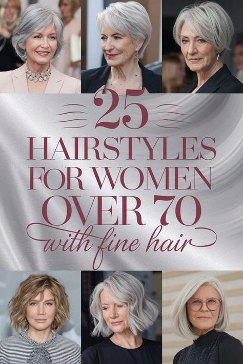 Unlock the secret to chic hair at any age with our collection of flattering short hairstyles for women over 70 with fine hair. Whether you're embracing your gray strands or seeking a fresh look, these stylish cuts cater to older women's hair needs. From sassy pixie cuts to elegant bob styles, find the perfect hairstyle that suits your refined taste. Elevate your natural beauty and confidence with these timeless hairstyles designed for over 70-year-old women who want to feel fabulous every day. Updos For 60 Year Old Women, Classic Short Hairstyles For Women, 70 Year Old Hairstyles Short Hair, 70 Yr Old Hairstyles, Hair Styles For White Hair, Fine Gray Hairstyles Over 50, Haircut For 70 Year Old Woman, Women Over 70 Hairstyles, Hairstyles For 80 Year Old Women