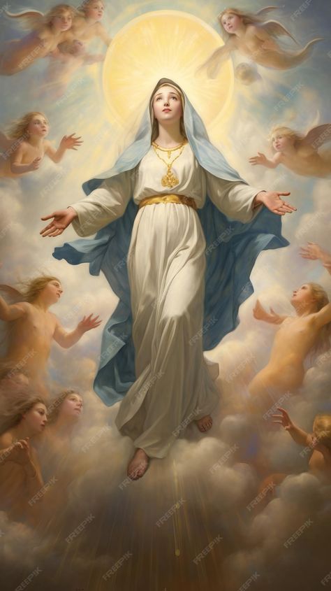 Premium Photo | The Assumption of Mother Mary in a Heavenly Image Solemnity Of The Assumption Of The Blessed Virgin Mary, Assumption Of The Blessed Virgin Mary, Mother Mary Aesthetic, Mary And Jesus Art, Virgin Mary Picture, Virgin Mary Painting, Roman Catholic Art, Mary Mother Of Jesus, Mary Celeste