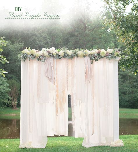 DIY: Floral Pergola Project. Perfect for wedding decor or a romantic date Floral Pergola, Outdoor Wedding Altars, Backdrop Floral, Bohemian Outdoor, Boda Diy, Wedding Altars, Wedding Ceremony Backdrop, Diy Pergola, Pergola Patio