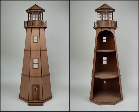 Lighthouse Dollhouse, Woodworking Assembly Table, Greenleaf Dollhouse, Dollhouse Woodworking Plans, Lighthouse Woodworking Plans, Solar Punk, Woodworking Kits, Wood Crafting Tools, Laser Cut Kit